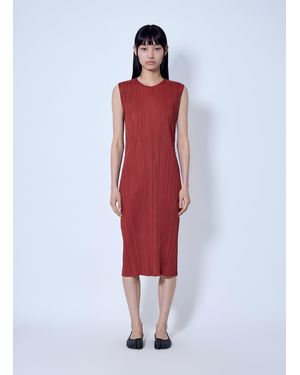 Pleats Please Issey Miyake September Pleated Midi Dress - Red