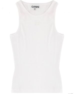 Ganni Tops With Logo - White
