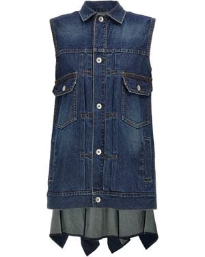 Sacai Ruffled Denim Dress - Blue