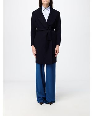 Max Mara Estremo Long Wool And Cashmere Robe Coat With Belt - Blue