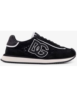 Dolce & Gabbana Low-Top Lace Sneakers With Suede Inserts - Black