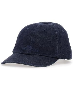 Stone Island Denim Baseball Cap With Adjustable Closure And Logo - Blue