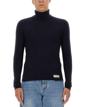 Balmain High Neck Patch Logo Turtleneck Shirt For - Blue