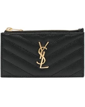Saint Laurent Cassandre Matelassé Fragments Card Case - Black