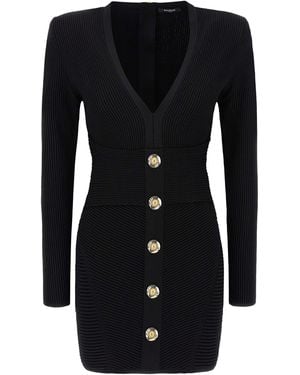 Balmain Ribbed Bodycon Stretch Knit Dress - Black