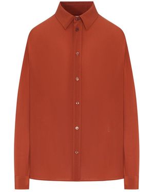 Saint Laurent Repe De Chine Shirt With Embroidery - Orange