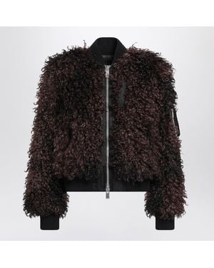 Sacai Bomber Jacket With Curly-Effect Faux Fur Inserts - Black