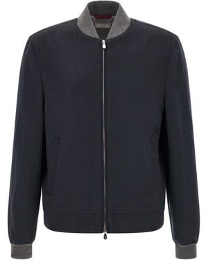 Brunello Cucinelli Light Flannel Bomber Jacket - Blue