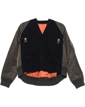 Sacai Cotton And Nylon Cardigan - Black