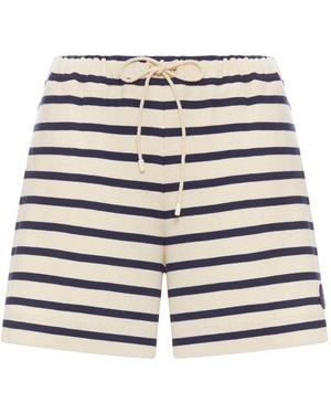 Moncler Striped Shorts With Drawstring And Logo - Blue