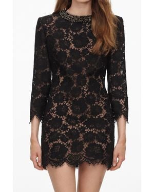 Self-Portrait Intricate Lace Overlay Mini Dress With Beaded Neckline - Black
