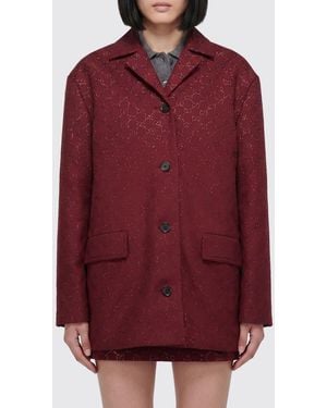 Gucci Gg Cotton Blend Jacket With Crystals - Red