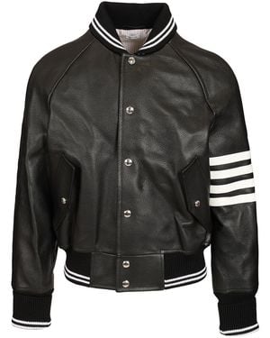 Thom Browne 4-Bar Leather Bomber Jacket - Black