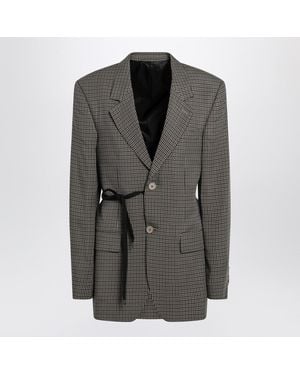 Balenciaga Vichy-Pattern Jacket With Side Lace Detail - Black