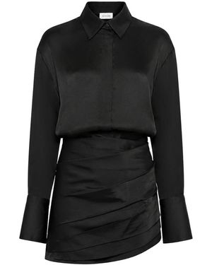 ANDAMANE Satin Mini Shirt Dress With Draped Skirt - Black