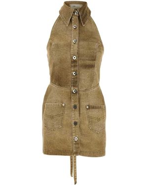 Blumarine Printed Denim Mini Dress - Natural