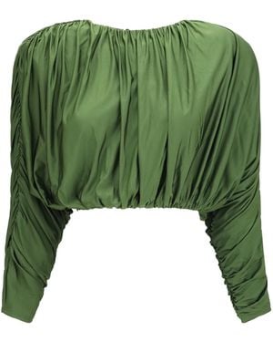 Self-Portrait Draped Jersey Top - Green