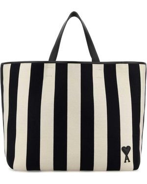 Ami Paris Ami Embroidered Canvas Shopping Bag - Black