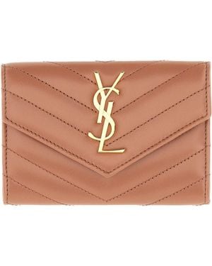 Saint Laurent Wallet "Envelope Matelassã Small Cassandre" - Brown