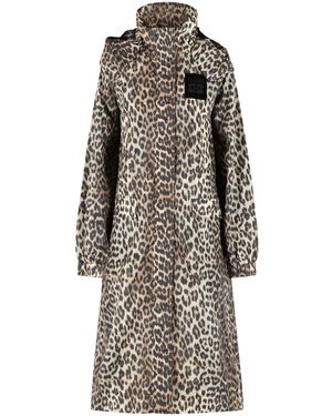 Ganni Leopard Print Polyamide Parka - Gray