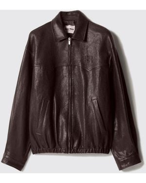 ジャケット・アウター archive Mens miumiu leather jacket riri Logo leather jacket in black - Miu Miu | Mytheresa