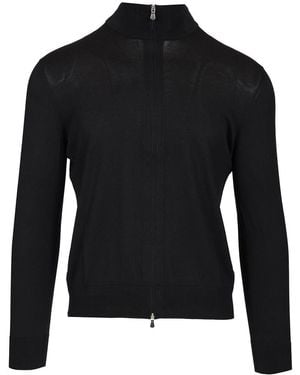 Tagliatore Cotton And Silk High Neck Zip Sweater - Black