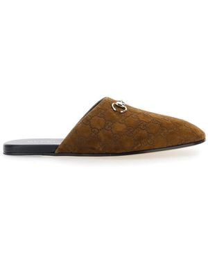 Gucci Mule With Horsebit On The Front And All-Over Gg Motif - Brown