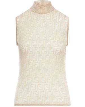 Fendi High Collar Sleeveless Fitted Top - Natural