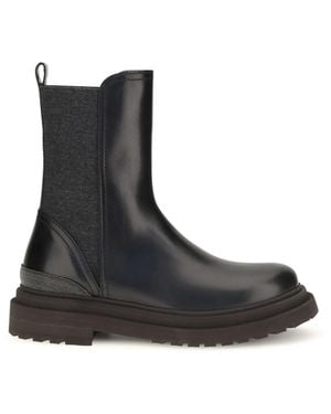 Brunello Cucinelli Leather Chelsea Ankle Boots - Black