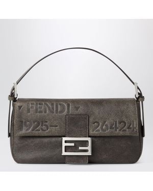 Fendi Baguetteâ 26424 Leather Stencil Print Bag - Gray