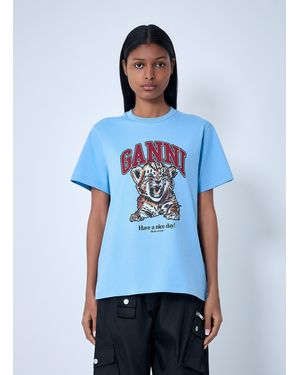 Ganni Logo Motif T-Shirt - Blue