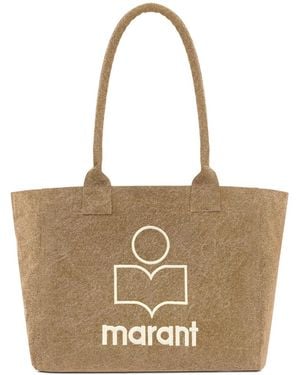 Isabel Marant Yenky Zipped Washed Cotton Logo Tote Bag - Natural