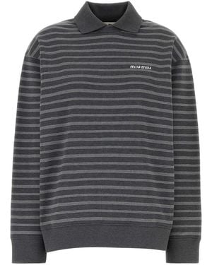Miu Miu Embroidered Cotton Oversize Polo Shirt - Gray
