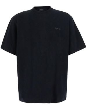 Gucci Crewneck T-Shirt With Logo Lettering On The Front - Black