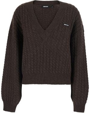 ROTATE BIRGER CHRISTENSEN Sweater With V-Neck And Cable Knit - Black