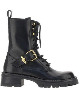 Versace Leather Boots With Medusa Detail - Black