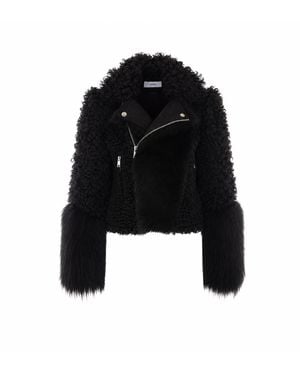 Fendi Patchwork Shearling Biker - Black