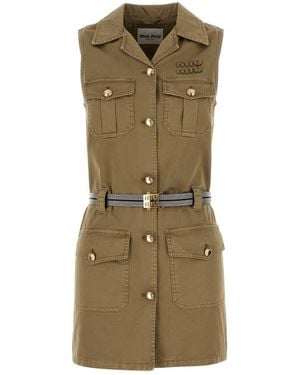 Miu Miu Army Cotton Mini Dress - Green
