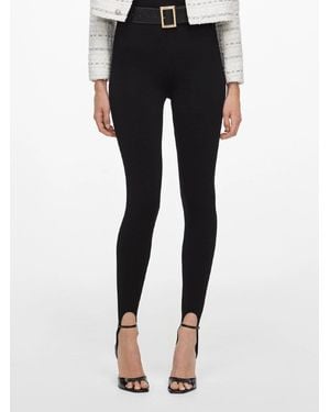 Self-Portrait Knit Stirrup Leggings - Black