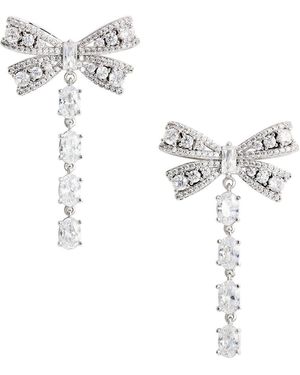Self-Portrait Colored Bow And Crystal Drop Earrings - White