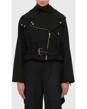 Alaïa Cropped Cotton Biker Jacket With Adjustable Waist Belt - Black