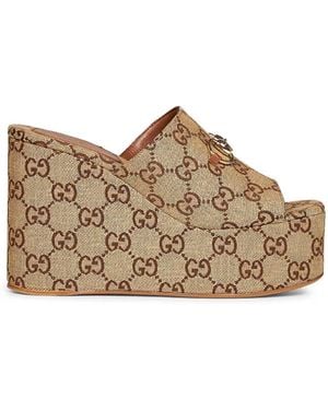 Gucci And Dark Horsebit Wedge Sandals - Multicolor