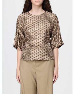 Max Mara Geometric Print Silk Blouse With Drawstring Waist - Natural