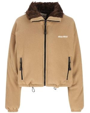 Miu Miu Fleece Down Jacket - Natural