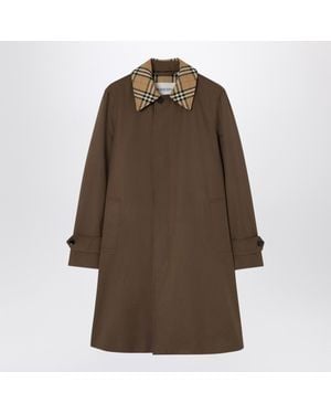 Burberry Cotton Trench Coat With Check Collar - Brown