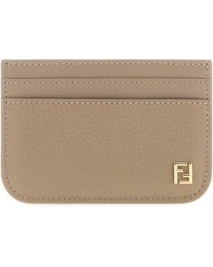 Fendi Dove Leather Ff Card Holder - Brown