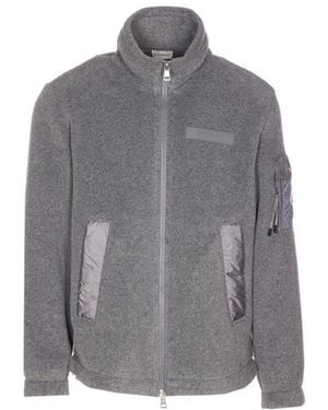 Moncler Logo Zip Up Cardigan - Gray