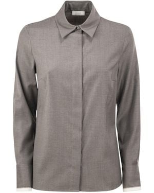 Peserico Stretch Virgin Wool And Viscose Shirt With Shimmering Cuff Detail - Gray
