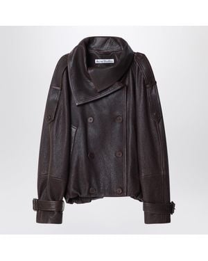 Acne Studios Dark Cropped Leather Trench Coat - Black