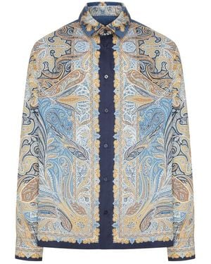 Etro Printed Cotton Shirt With Paisley Pattern - Blue